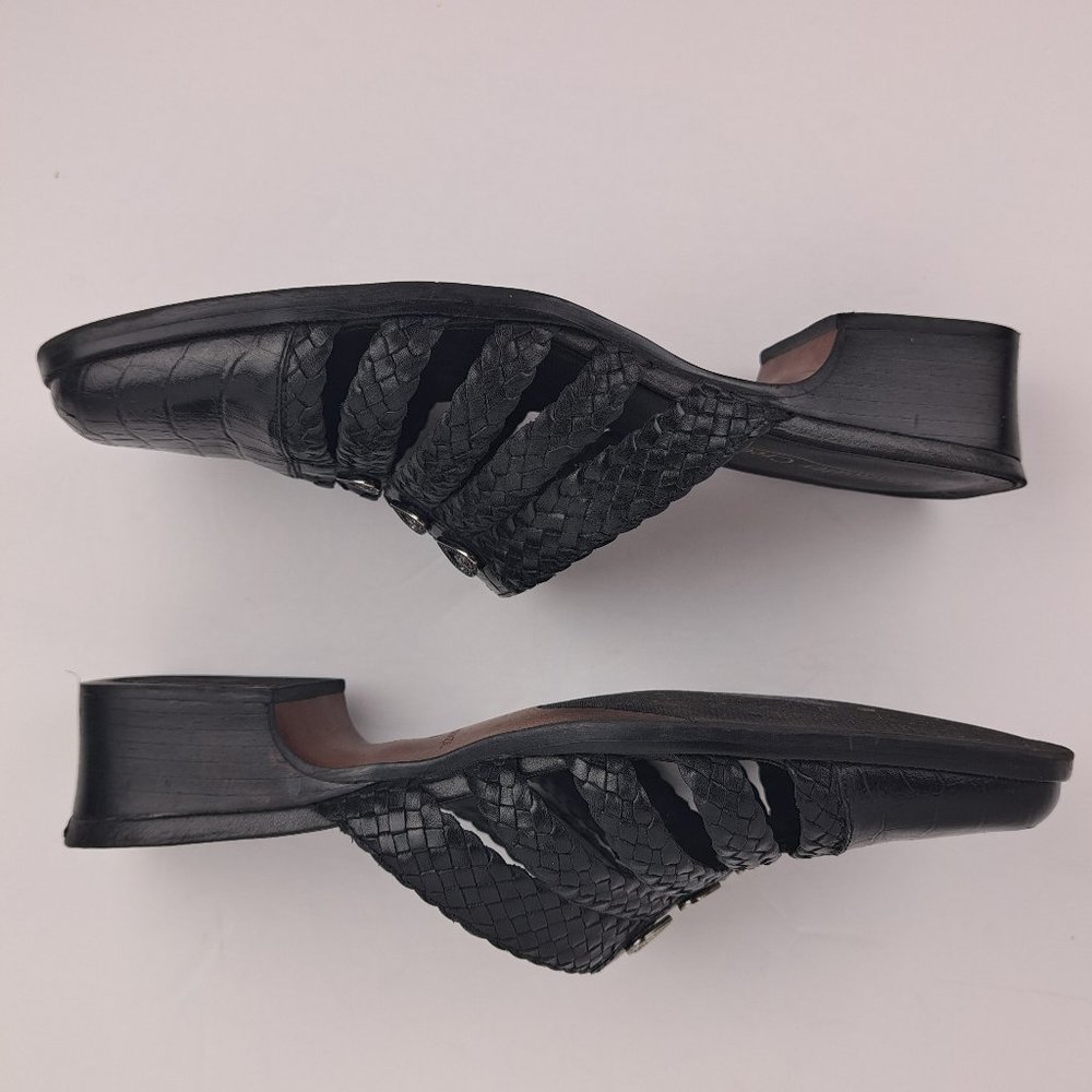 Coldwater Creek Black Leather Braided Moc Croc Mules Size 8 - Picture 4 of 15